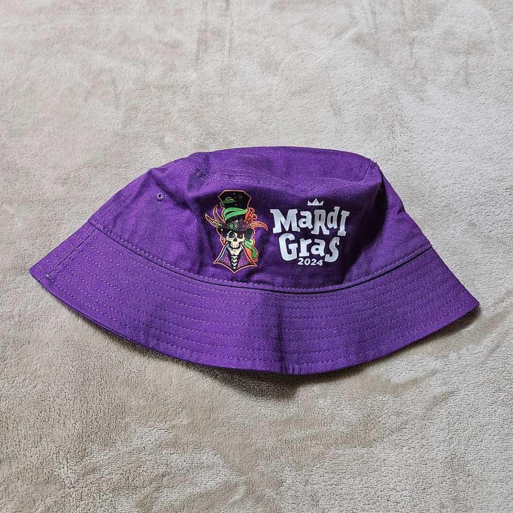 Universal Studios Mardi Gras 2024 Purple Bucket Hat Skeleton Graphic Unisex Hat
